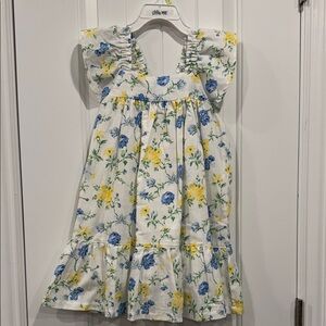 Little Me Kids Dress - White with Blue and Yellow Floral